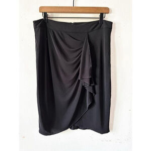 Rebecca Moses Black Drape Ruffle Midi Skirt Women’s Size 8